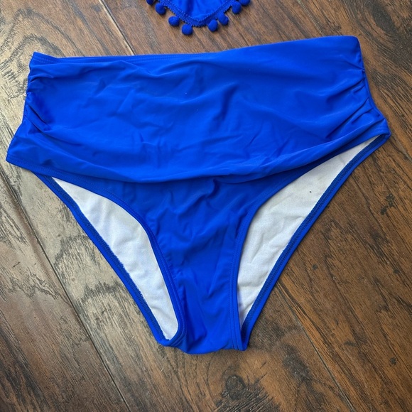 Vibrant Blue High-Waisted Bikini with Fringe Detail. <<<<104>>>>> - Picture 3 of 6